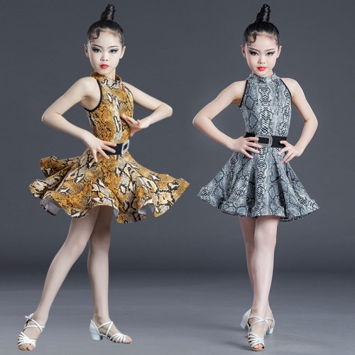 Leopard snake print girls Latin dance clothes children latin performance dresses girls competition regulations dance skirts